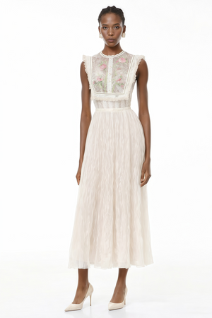 Aurohaya Kaila White Floral Embroidered Maxi Dress