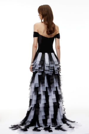 Aurohaya Kaitlyn Black Color Block Asymmetrical Mini Dress