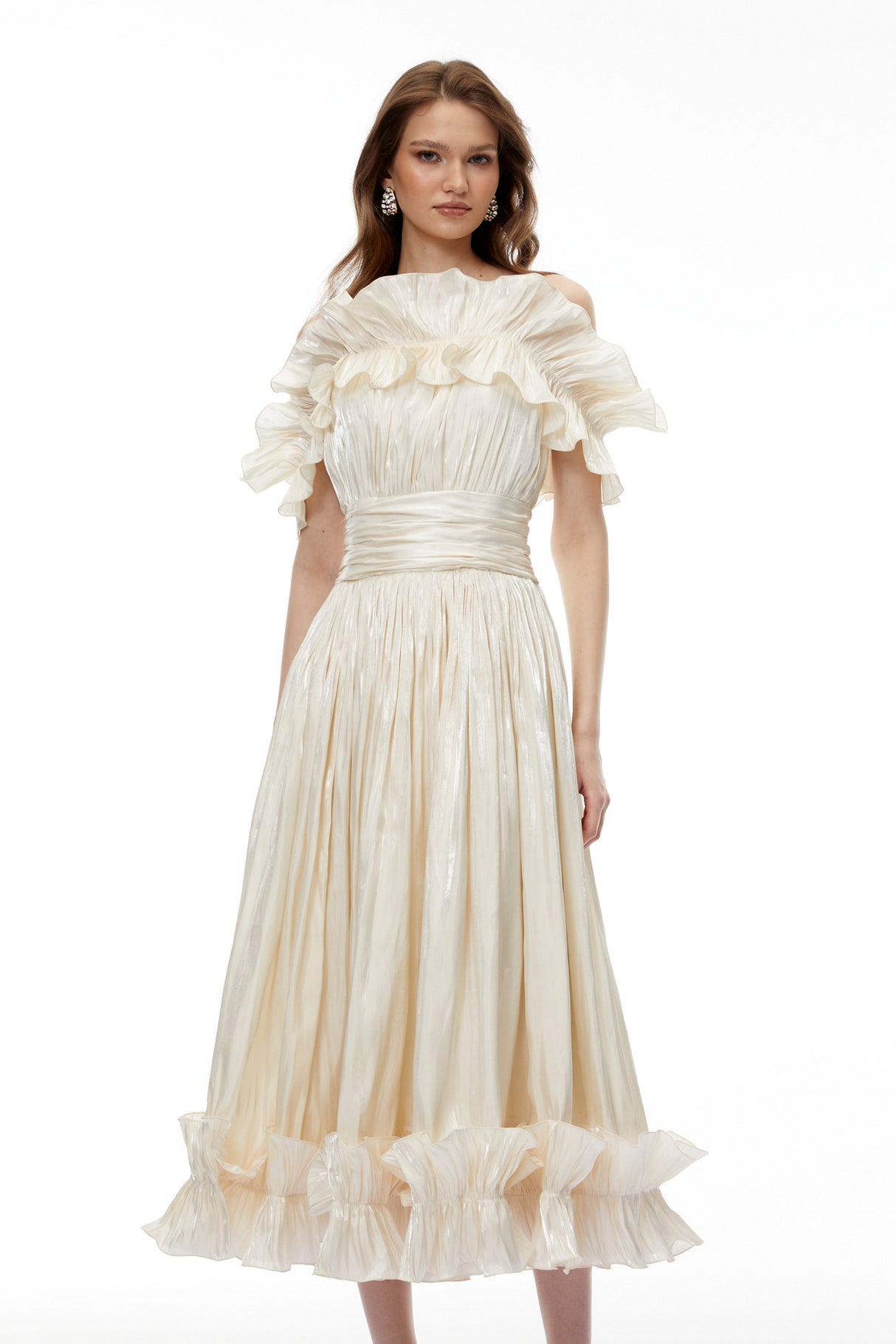Aurohaya Kalliope Champagne Glitter Maxi Dress