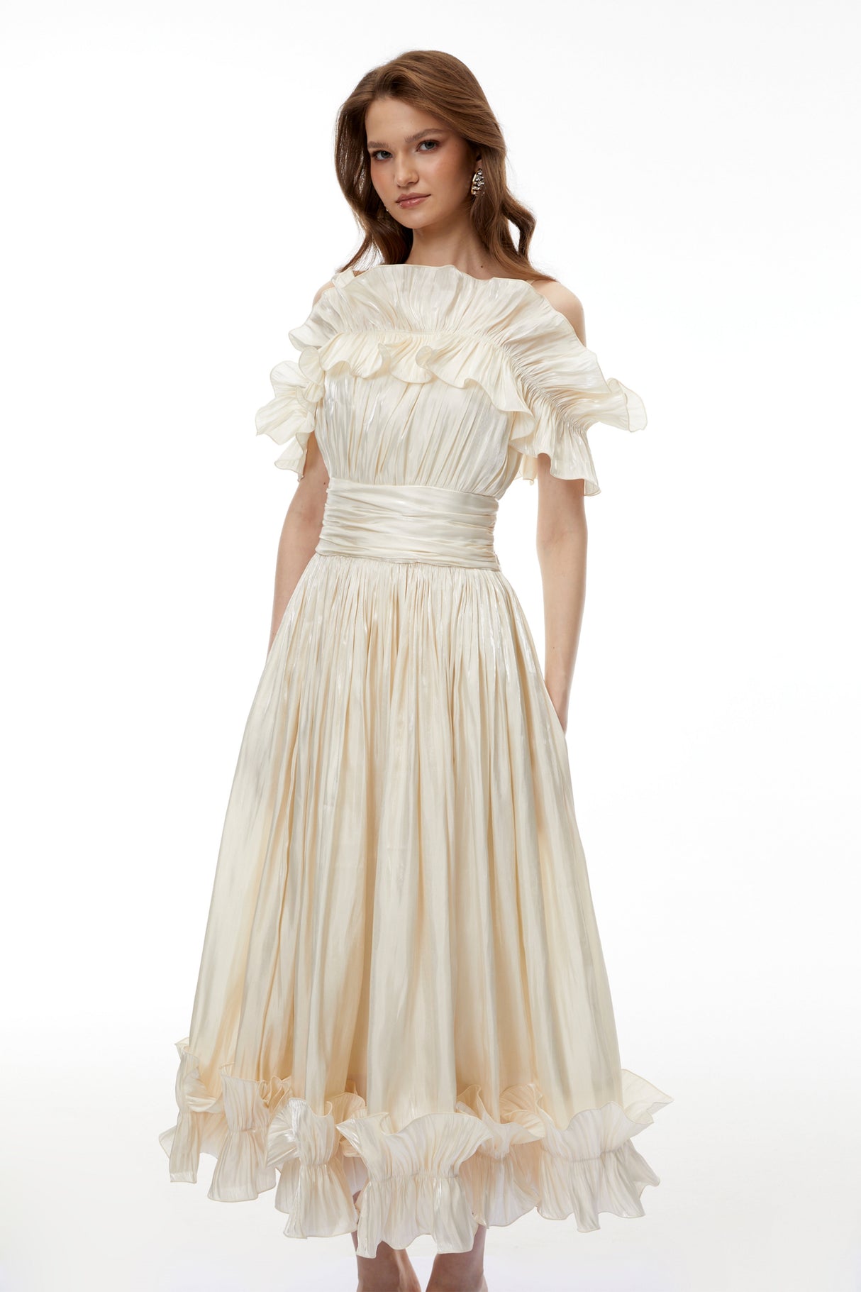 Aurohaya Kalliope Champagne Glitter Maxi Dress