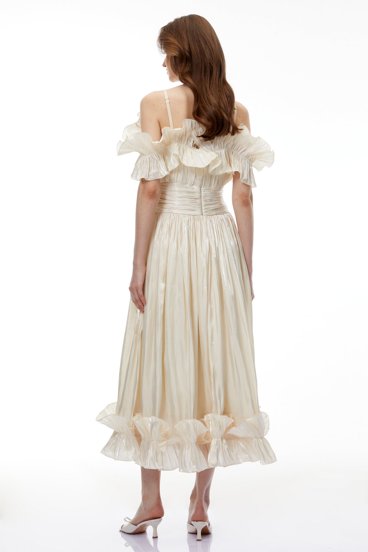 Aurohaya Kalliope Champagne Glitter Maxi Dress