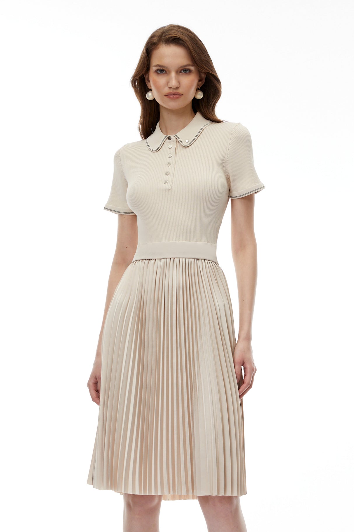 Aurohaya Kalypso Cream Stretch Knit Midi Dress