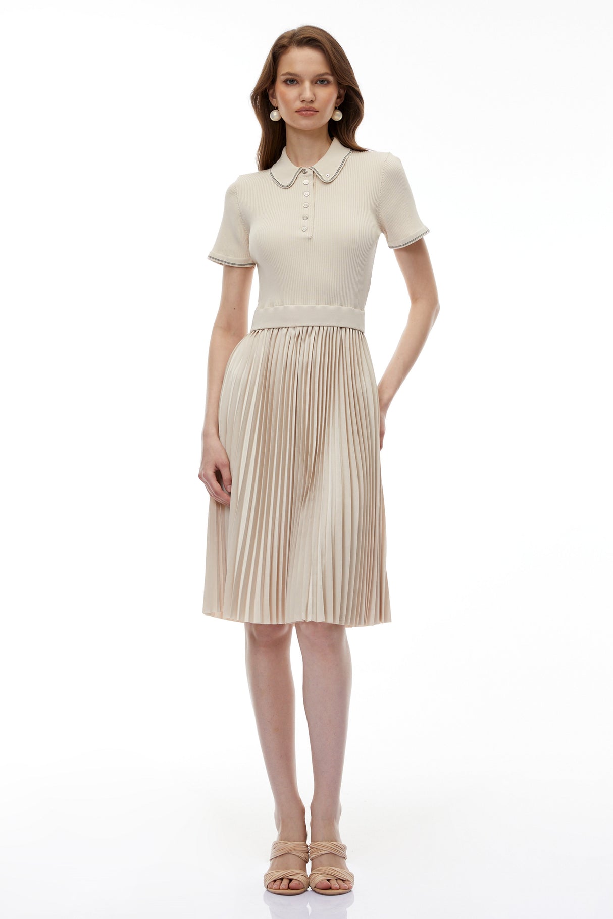 Aurohaya Kalypso Cream Stretch Knit Midi Dress