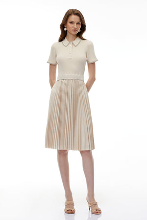 Aurohaya Kalypso Cream Stretch Knit Midi Dress