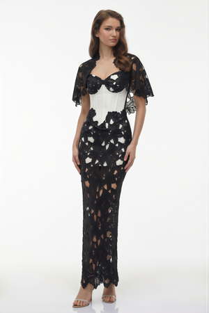 Aurohaya Kamila Black Color Block Maxi Dress with Cut-Outs
