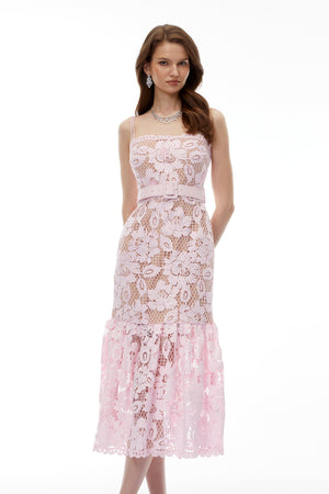 Aurohaya Karima Pink Floral Lace Mermaid Maxi Dress