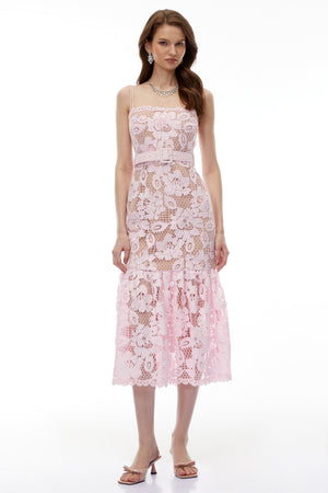 Aurohaya Karima Pink Floral Lace Mermaid Maxi Dress