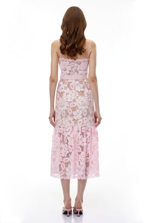 Aurohaya Karima Pink Floral Lace Mermaid Maxi Dress