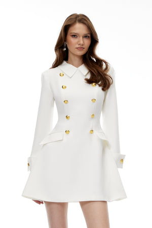Aurohaya Kasmira White Double-Breasted Blazer Dress