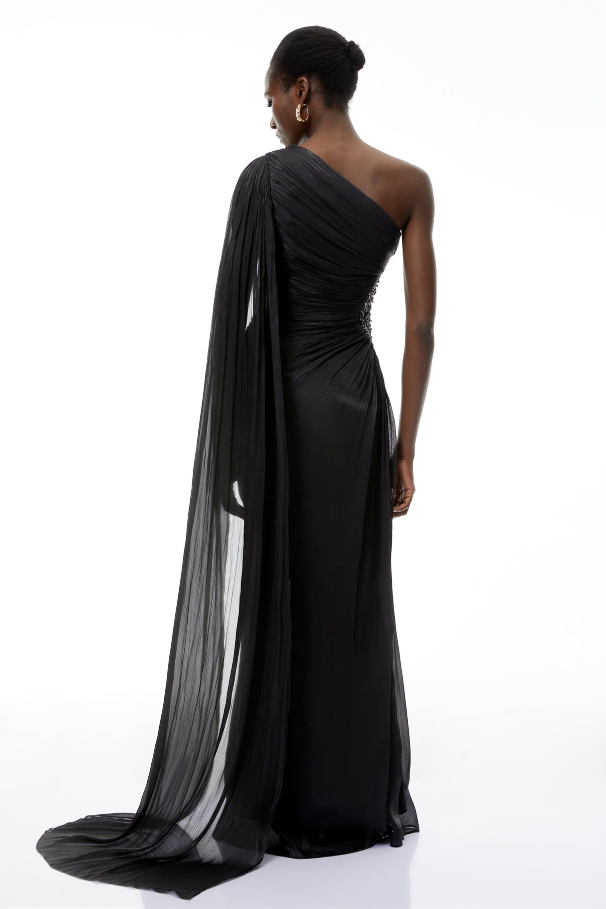 Aurohaya Katrin Black One Shoulder Ruched Maxi Dress