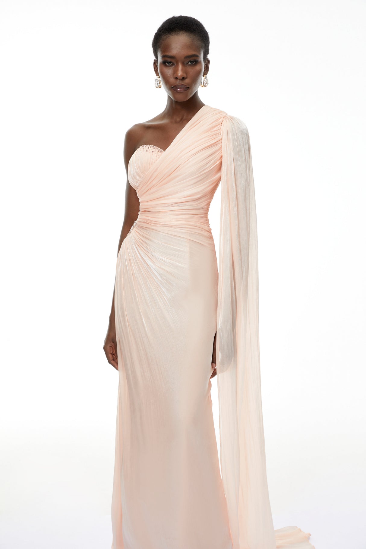 Aurohaya Katrin Pink One Shoulder Ruched Maxi Dress