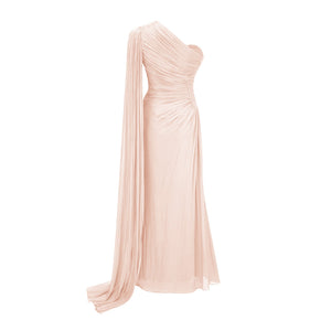 Aurohaya Katrin Pink One Shoulder Ruched Maxi Dress