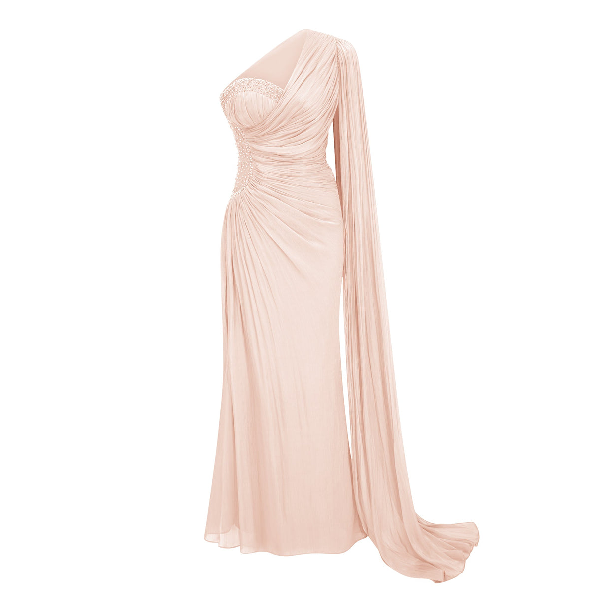 Aurohaya Katrin Pink One Shoulder Ruched Maxi Dress