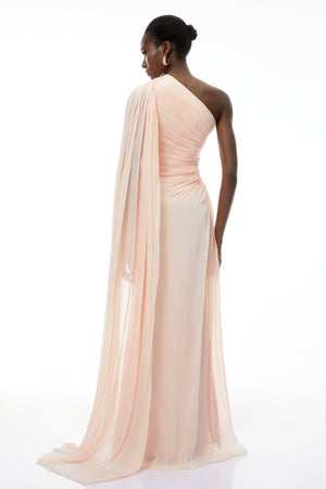 Aurohaya Katrin Pink One Shoulder Ruched Maxi Dress