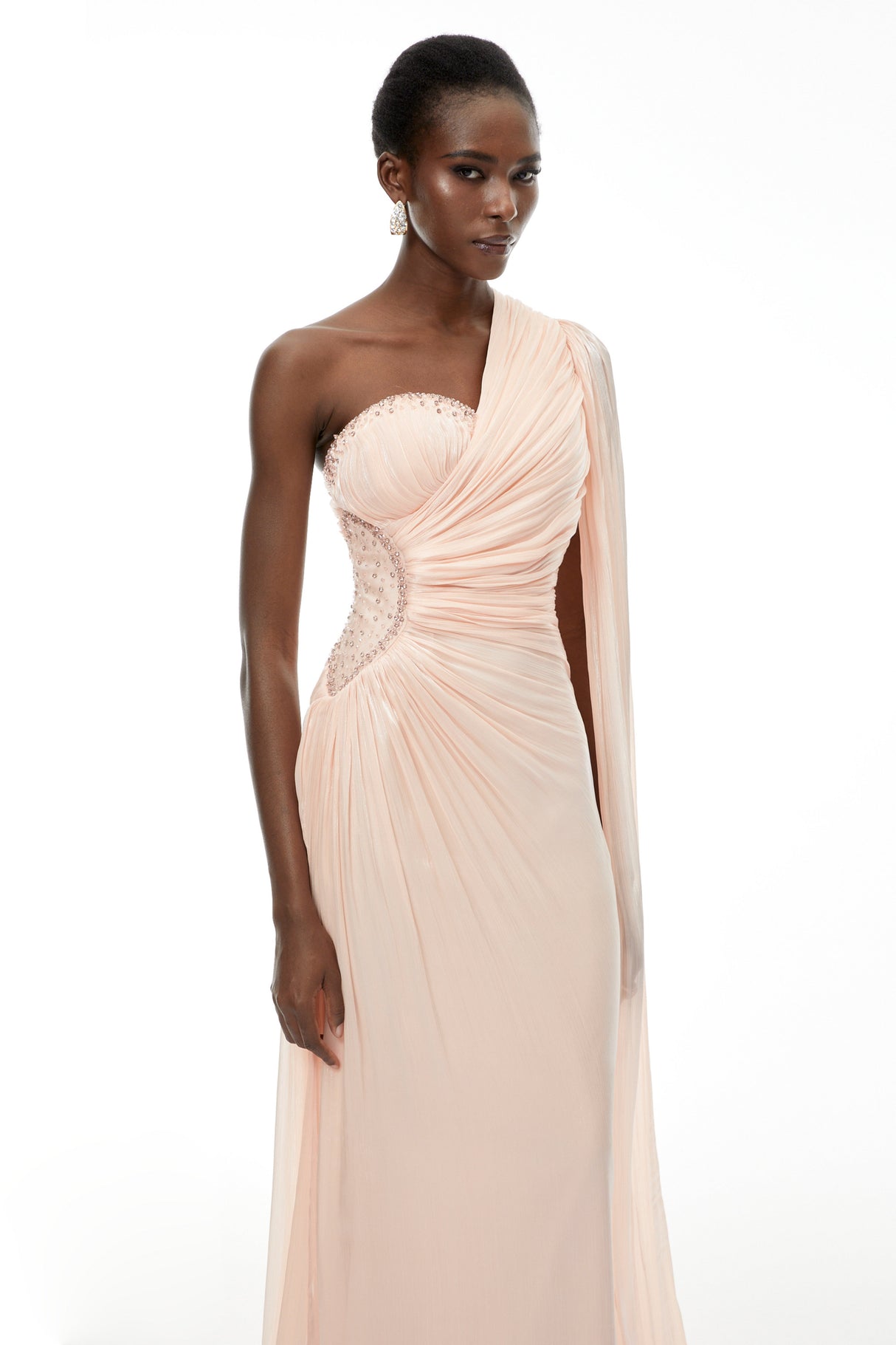 Aurohaya Katrin Pink One Shoulder Ruched Maxi Dress