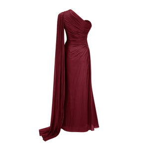 Aurohaya Katrin Red One Shoulder Ruched Maxi Dress