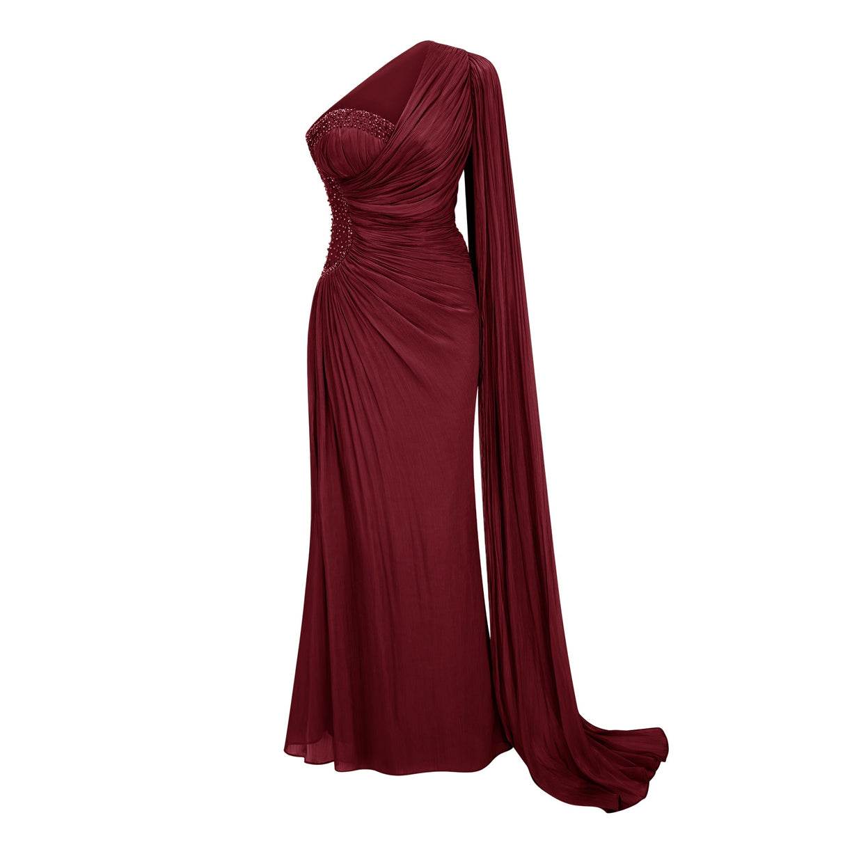 Aurohaya Katrin Red One Shoulder Ruched Maxi Dress