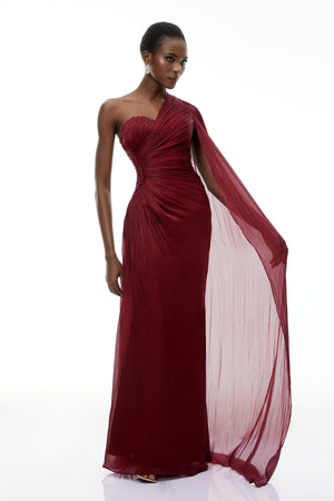 Aurohaya Katrin Red One Shoulder Ruched Maxi Dress