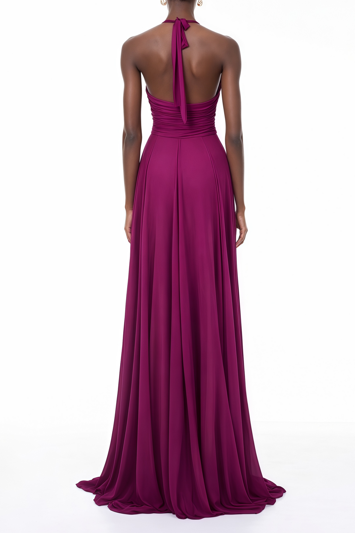Aurohaya Kerstin Purple Train Design Ruched Maxi Dress