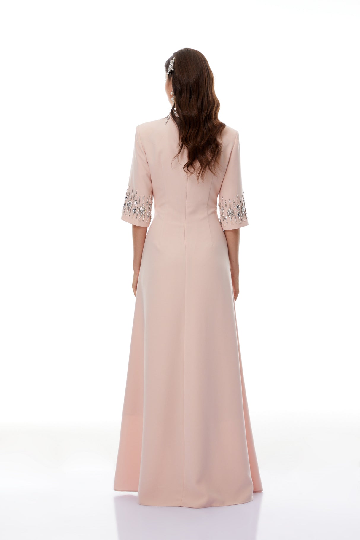 Aurohaya Klaudia Pink Embellished Corset Maxi Dress