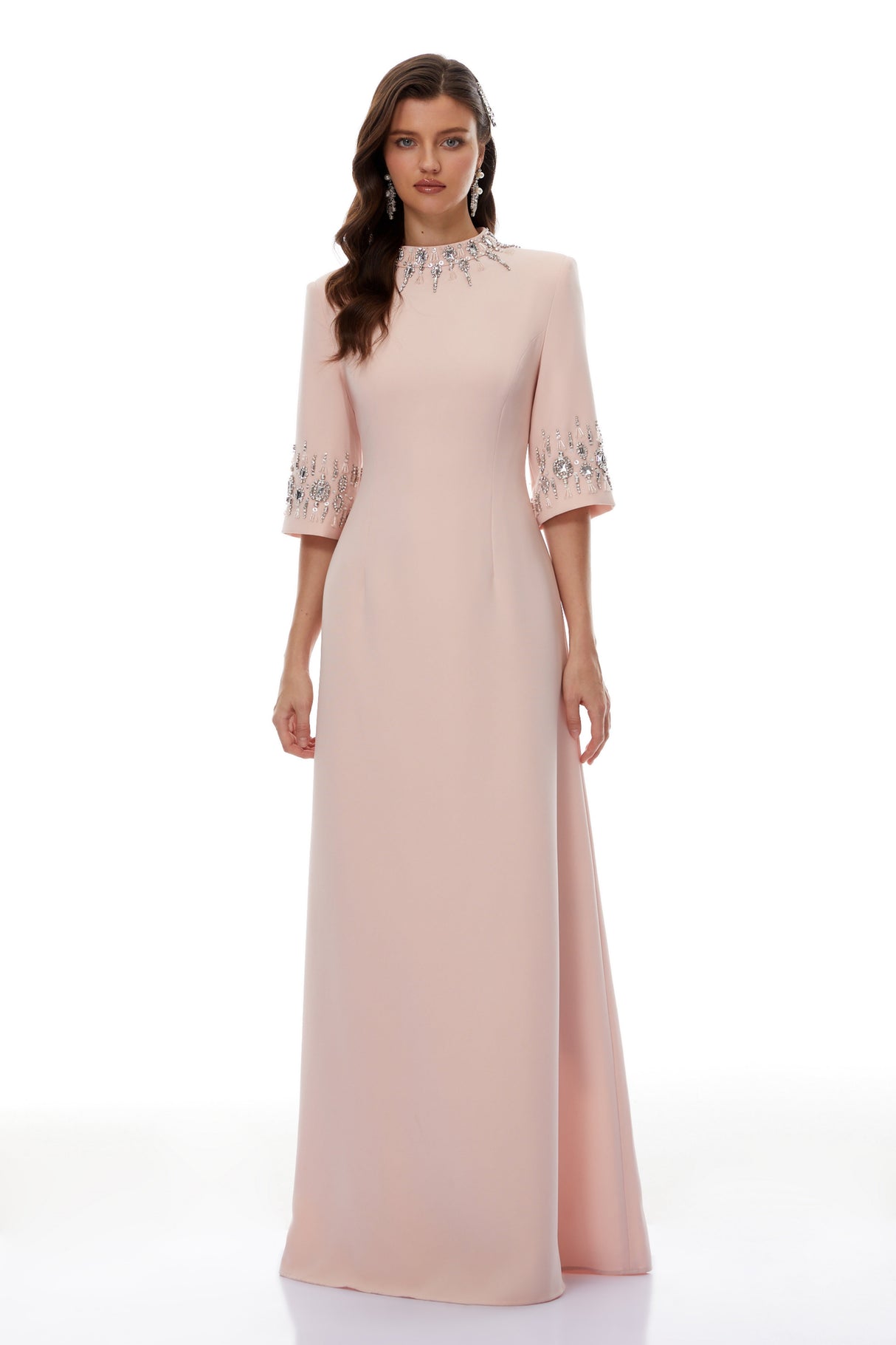 Aurohaya Klaudia Pink Embellished Corset Maxi Dress