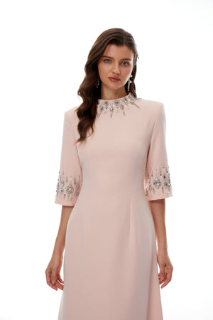 Aurohaya Klaudia Pink Embellished Corset Maxi Dress