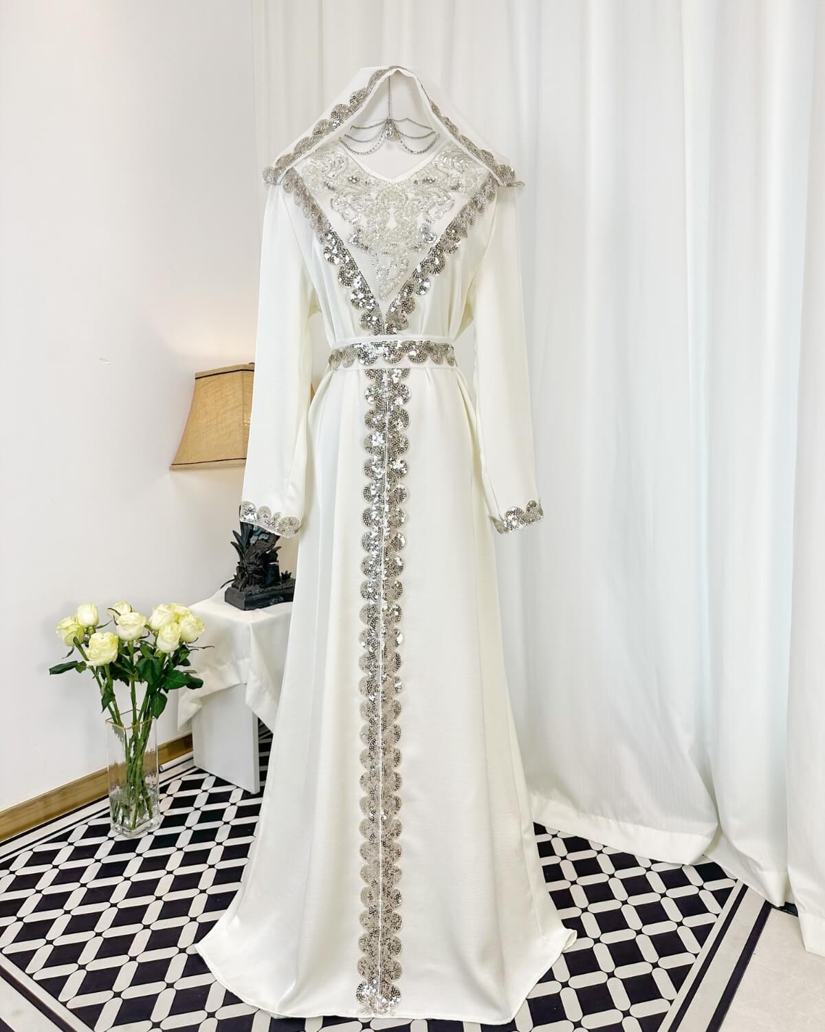 Moroccan Handmade Embroidered Abaya Abaya Kaftan Dress for Women with Hood, LKD1000