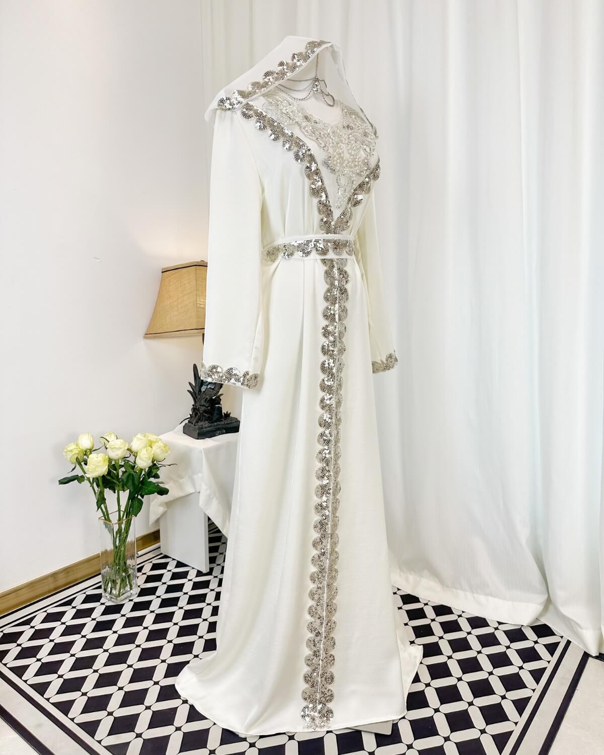 Moroccan Handmade Embroidered Abaya Abaya Kaftan Dress for Women with Hood, LKD1000