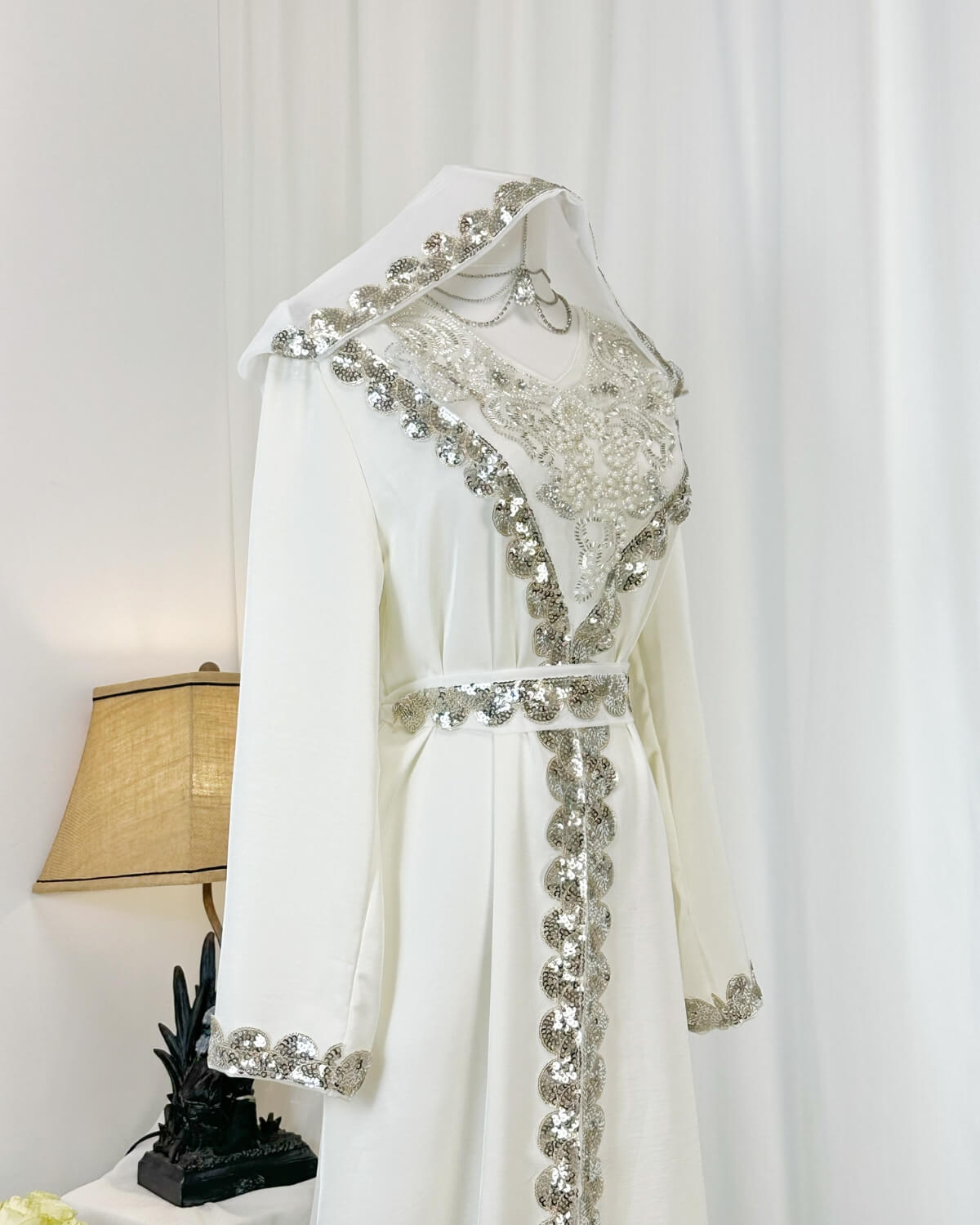 Moroccan Handmade Embroidered Abaya Abaya Kaftan Dress for Women with Hood, LKD1000
