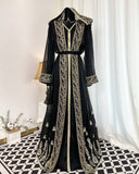 Moroccan Handmade Embroidered Black Abaya Kaftan Dress for Women with Hood, LKD1001