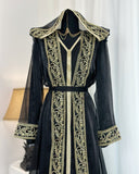 Moroccan Handmade Embroidered Black Abaya Kaftan Dress for Women with Hood, LKD1001