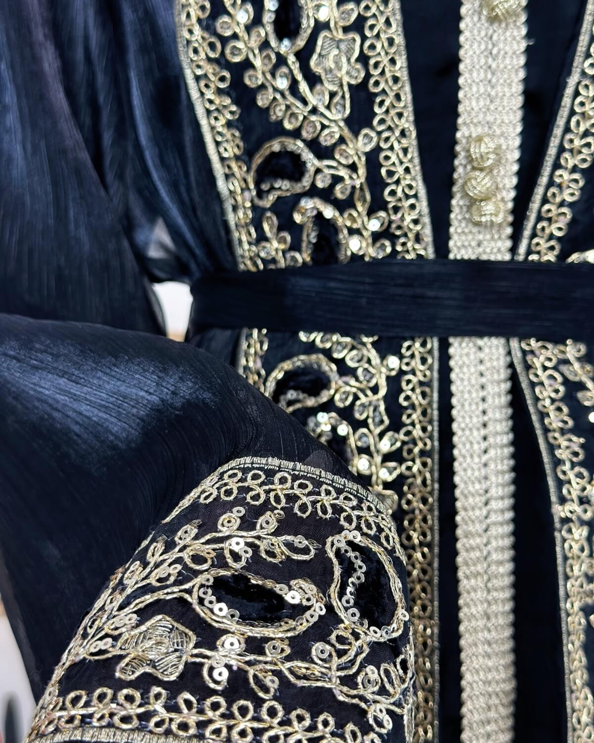 Moroccan Handmade Embroidered Black Abaya Kaftan Dress for Women with Hood, LKD1001