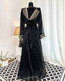 Moroccan Handmade Embroidered Black Abaya Kaftan Dress for Women with Hood, LKD1001
