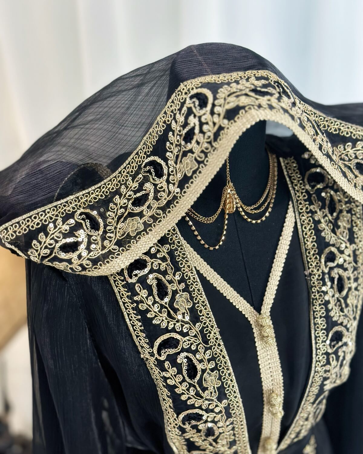 Moroccan Handmade Embroidered Black Abaya Kaftan Dress for Women with Hood, LKD1001