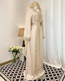 Moroccan Handmade Embroidered Pink Abaya Kaftan Dress for Women with Hood, LKD1002