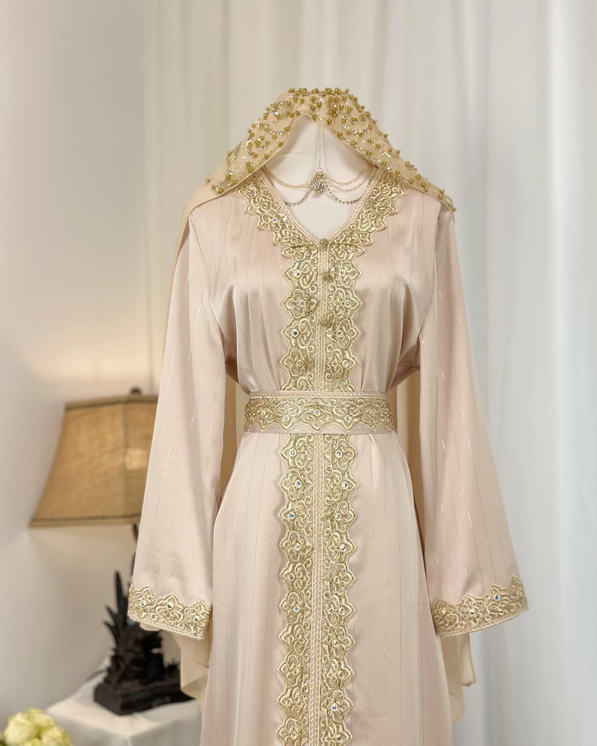 Moroccan Handmade Embroidered Pink Abaya Kaftan Dress for Women with Hood, LKD1002