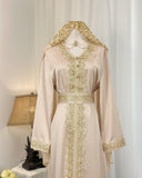 Moroccan Handmade Embroidered Pink Abaya Kaftan Dress for Women with Hood, LKD1002