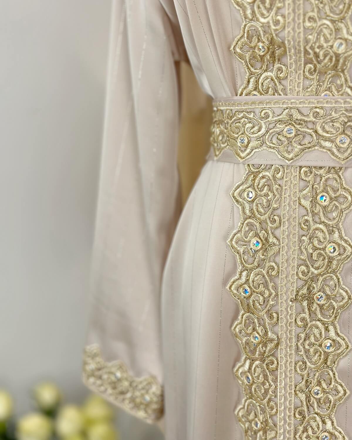 Moroccan Handmade Embroidered Pink Abaya Kaftan Dress for Women with Hood, LKD1002