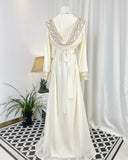 Moroccan Handmade Embroidered Beige Abaya Kaftan Dress for Women with Hood, LKD1003