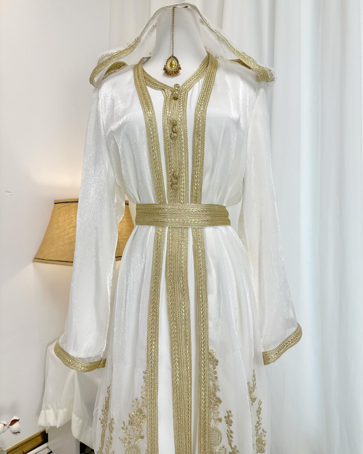 Moroccan Handmade Embroidered Flora Abaya Kaftan Dress for Women with Hood, LKD1004