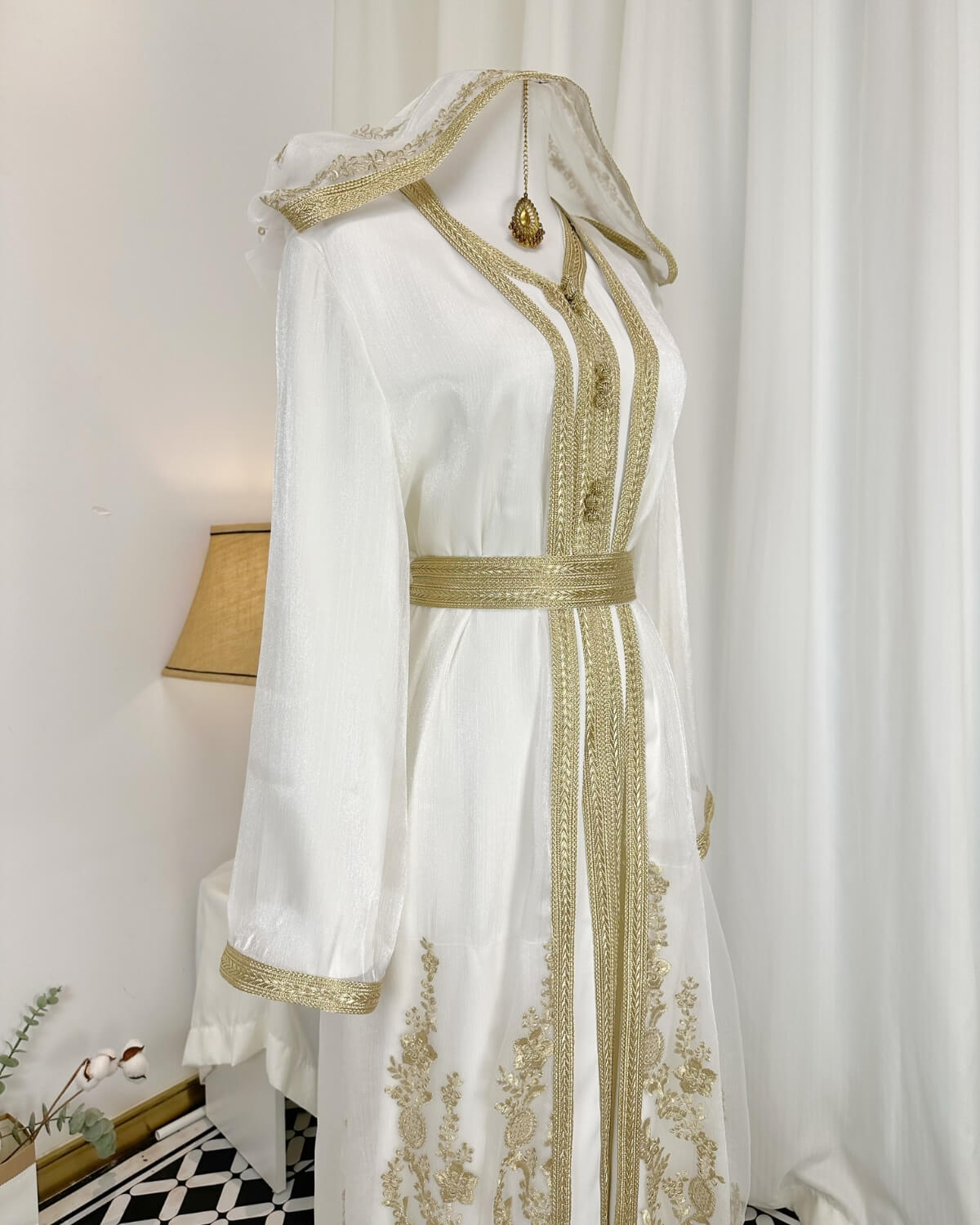 Moroccan Handmade Embroidered Flora Abaya Kaftan Dress for Women with Hood, LKD1004