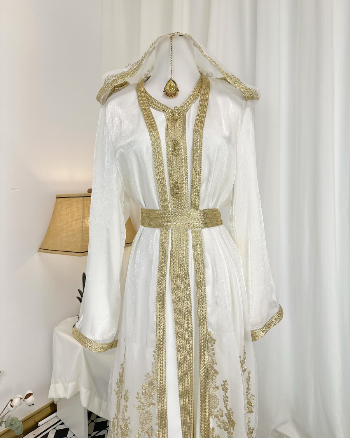 Moroccan Handmade Embroidered Flora Abaya Kaftan Dress for Women with Hood, LKD1004