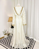 Moroccan Handmade Embroidered Feather Abaya Kaftan Dress for Women with Hood, LKD1005