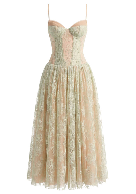 Halter Lace Bustier A Line Maxi Dress Green