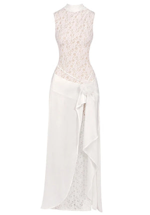 Lace Floral Maxi Dress White