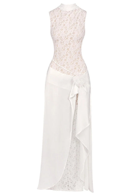 Lace Floral Maxi Dress White