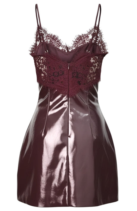 Lace Insert Faux Leather Dress Burgundy