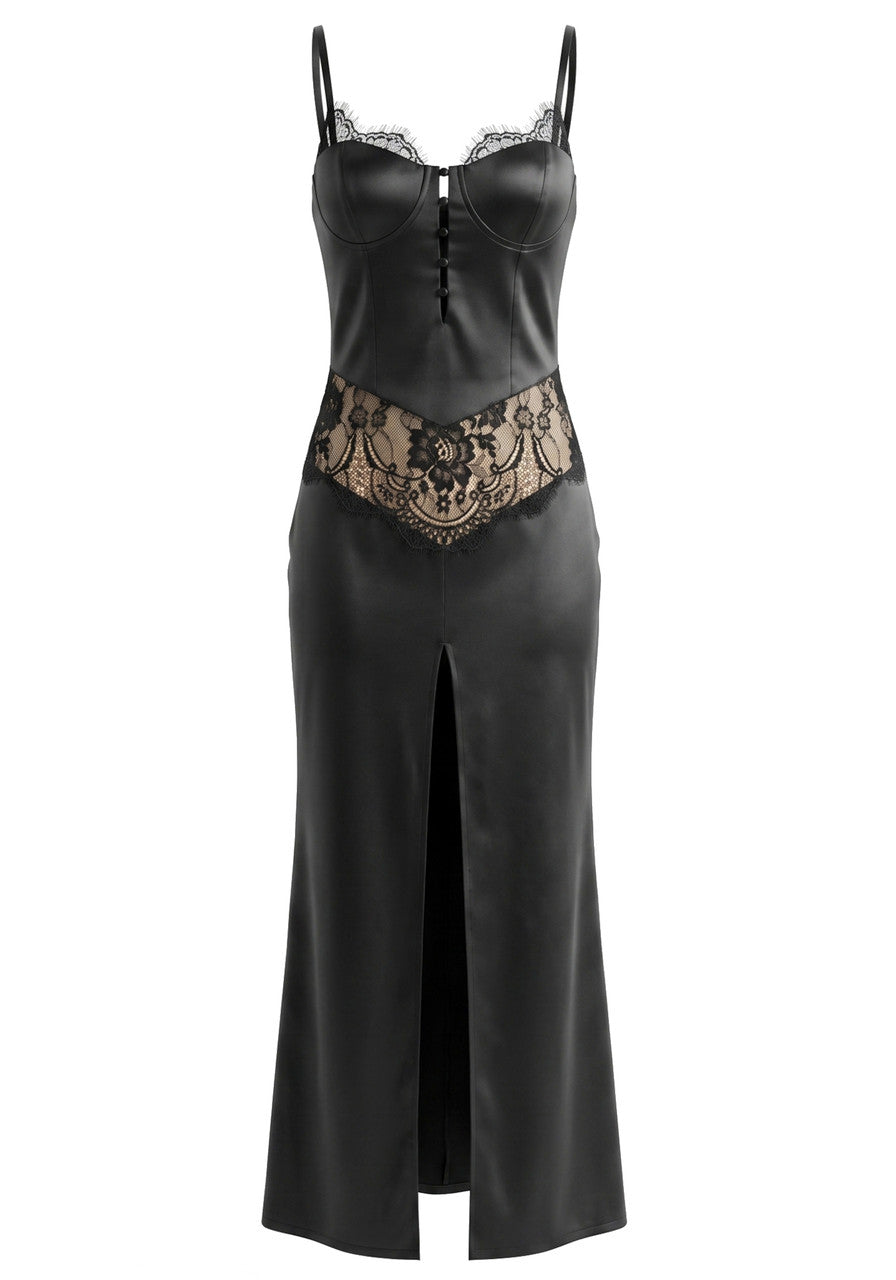 Lace Insert Maxi Dress Black