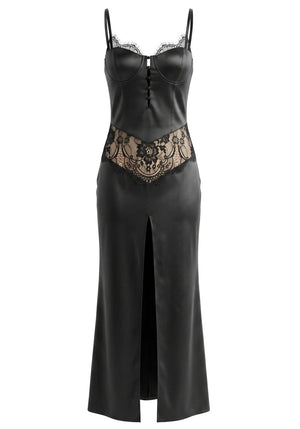 Lace Insert Maxi Dress Black