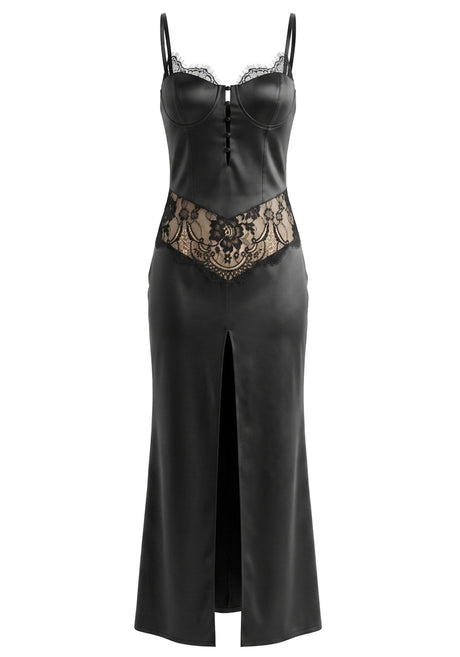 Lace Insert Maxi Dress Black